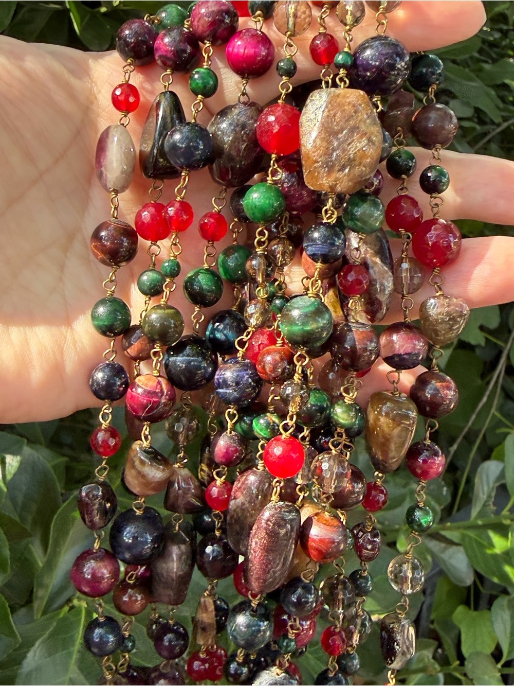 VINTAGE ROSANTICA MILANO MULTI GEMSTONE ROWS LONG OVERSIZED STATEMENT NECKLACE